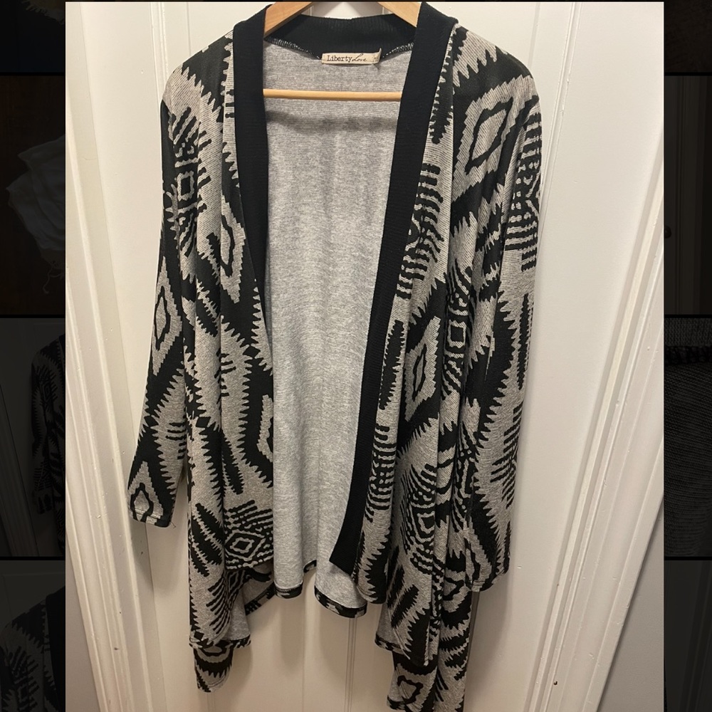 Open Front Geometric Print Cardigan